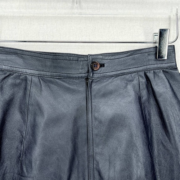 VINTAGE UNGARO PARALLELE PARIS Leather Skirt Womens Small XS Blue Metallic - Picture 6 of 13